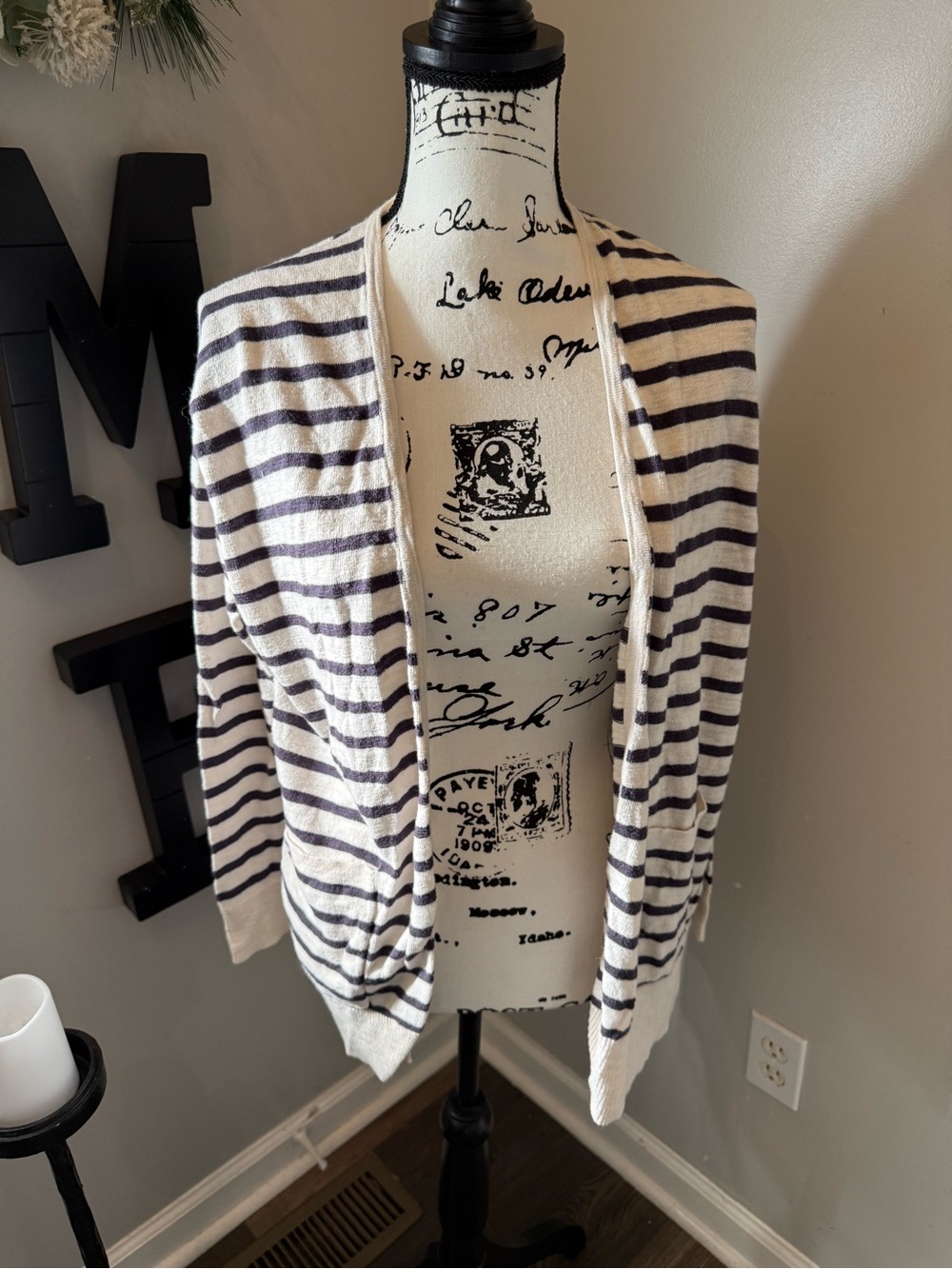 Madewell Striped Open Front Women's Cardigan Sweater - Navy & Cream